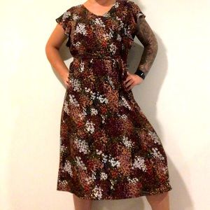 LOFT Floral Flutter Sleeve Midi Dress